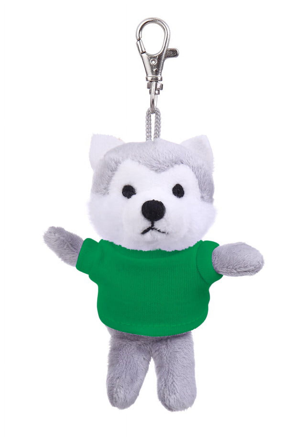 Plushland Made by Aliens Personalized Plush Husky Dog Keychain 5 Inches Stuffed Animals Backpack Ornaments Pendant Key Ring (Kelly Green Shirt), Adult